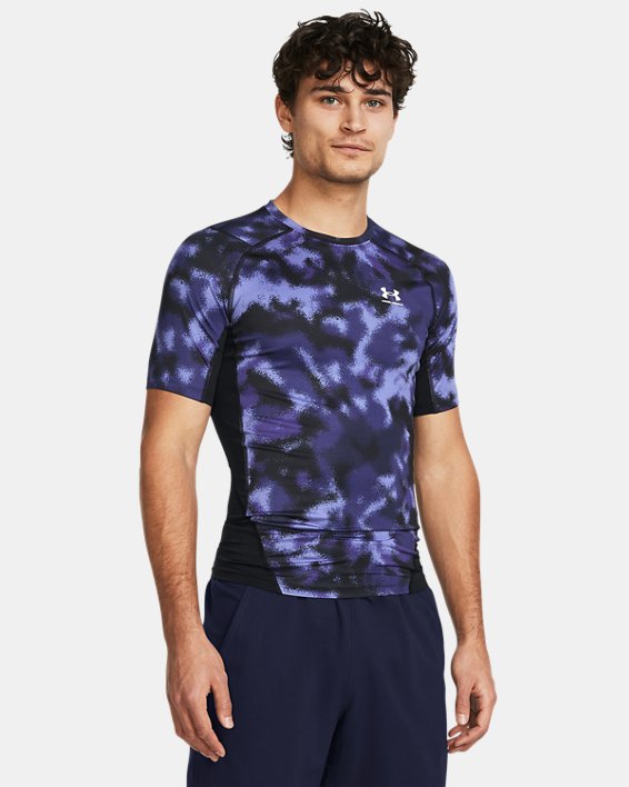 Men's HeatGear® Printed Short Sleeve, Purple, pdpMainDesktop image number 0